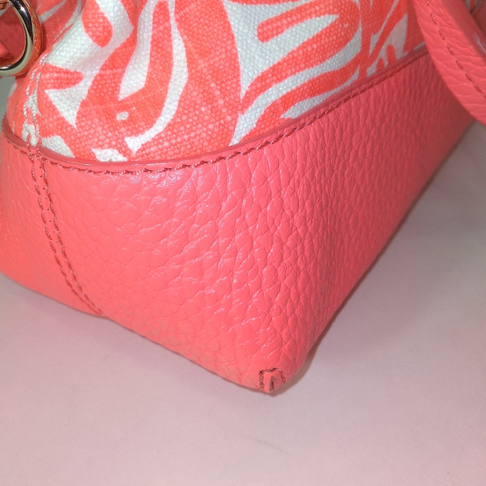 RARE Kate Spade Genuine Leather Pink & White Canvas Palm Tree Satchel Cr… - Picture 5 of 16